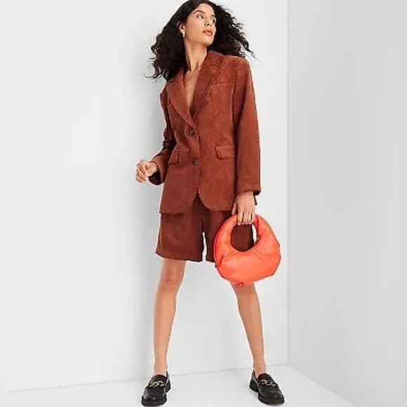 Future Collective Brown Oversized Corduroy Blazer 2 Button Notch Lapel NWT XXS - Picture 1 of 10